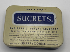 Vintage Metal Sucrets 24 Throat Lozenges Tin Box Container Sharp &amp; Dohme... - $5.10