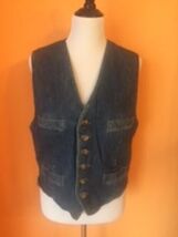 VTG GAP Men&#39;s DENIM VEST TAN Quilted Back Plaid Interior SZ M 1990s Hipster - $59.39