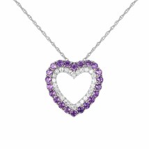 1.10CT Rund Amethyst &amp; Diamant Zweireihig Herzanhänger 14K Vergoldet - £72.06 GBP