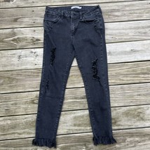 Distressed Frayed Hem Black Stretch Skinny Jeans Just USA Womens Size 12 - $17.07