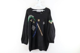 NOS Vintage 90s Streetwear Womens 22W Sequin Beaded Abstract 3/4 Sleeve Sweater - £54.49 GBP