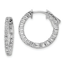 Sterling Shimmer Silver  32 Stone 2.0mm CZ In and Out Round Hinged Hoop Earrings - £70.14 GBP