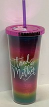 &quot;Tired As A Mother&quot; Heart Rainbow Novelty Reusable 24 Oz Cup W/ Straw - £10.12 GBP
