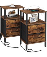 Tutotak End Table With Charging Station, Side Table With 2 Usb, Brown Tb... - $85.96