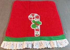 Handmade Embellished Christmas Wash Cloth Vintage Fabric Lace Border Can... - $12.20