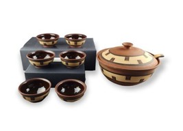 Hand Thrown Art Pottery Soup Tureen &amp; Bowls Gabane, Botswana African Tri... - £116.81 GBP