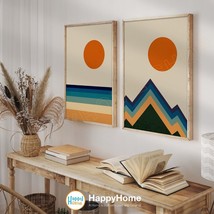 Sun Beach Mountain Abstract Wall Art Set of 2 Geometric Abstract Art Decor -P552 - $49.35+