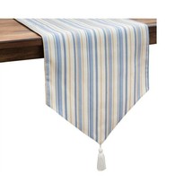 Reversible dining room table runner blue beige stripe tassles 90&quot;L x 14&quot;... - £23.46 GBP