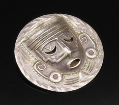 MEXICO 925 Silver - Vintage Carved 3D Aztec Warrior Head Brooch Pin - BP9812 - £58.83 GBP