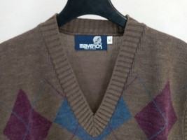 VTG Maverick Size XL Unisex Argyle Pattern Pullover Vest Brown w/  Multicolor - £11.38 GBP