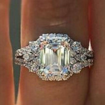 3.30Ct Smaragd Solitaire Künstlicher Diamant Verlobung Ring Band Sterlingsilber - £120.32 GBP