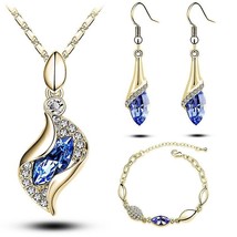 Women Necklace Earrings Bracelet Set Crystal Jewelry Bride Wedding Accessories - £14.47 GBP