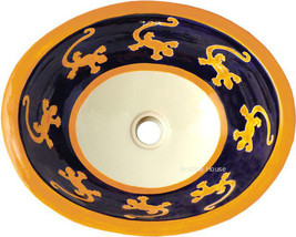 Mexican Oval Bathroom Sink &quot;Yellow Lizard&quot; - £185.10 GBP