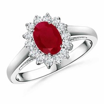 ANGARA Princess Diana Inspired Ruby Ring with Diamond Halo for Women in 14K Gold - £1,480.68 GBP