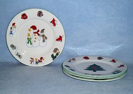 RO Gregg Welcome Winter 4 Salad Dessert Plates 1998 Snowmen Tree Cottage... - £11.96 GBP