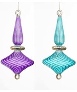 christmas ornaments glass set of 2 , Hanging christmas purple and blue f... - $94.37 CAD