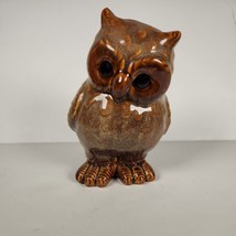 Ceramic Owl Figure Brown Glazed Decorative Bird Figurine Statue Garden Decor - £7.97 GBP