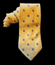 Lands End Repp Tie Necktie 100% Silk Yellow Blue Flowers Men Long 3.75Wx... - $25.30 CAD