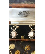 Antique Vintage Victorian Sterling Silver 925 Oval Amber Dropper Earrings - £62.32 GBP