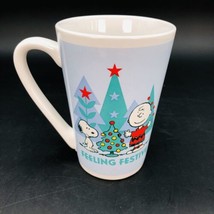 Feeling Festive Peanuts 12 oz Mug Christmas Tree Light Blue Mug - £9.49 GBP
