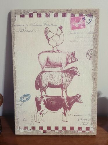 Four Stacked Farm Animals w/ European Travel Stamps 18" x 12" Canvas Wall Art - $34.64