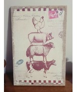 Four Stacked Farm Animals w/ European Travel Stamps 18&quot; x 12&quot; Canvas Wal... - £27.68 GBP