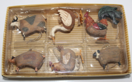 Vintage Farm Animals Ceramic And Metal Ornaments Set Of 6 - £18.26 GBP