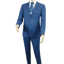 Men's Renoir Wool Blend Slim Fit 2pc Suit Sharkskin Texture 557-1 Blue image 15