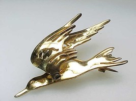 Vintage HANDMADE GOLD over STERLING Silver 3-D BIRD BROOCH Pin - 1 3/4 i... - £100.16 GBP