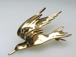 Vintage HANDMADE GOLD over STERLING Silver 3-D BIRD BROOCH Pin - 1 3/4 i... - £99.91 GBP