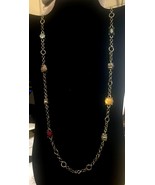 LOFT Beaded Chain Link Necklace Gold Tone Hardware Costume Jewelry - £9.22 GBP