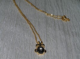 Estate Designed Marked Goldtone Chain with Black Oval &amp; Clear Rhinestone Inside - £8.77 GBP