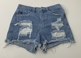 Kancan los angeles women’s small denim blue jean distressed cut off shorts N3 - £13.27 GBP