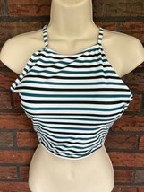 Bathing Suit Top Small/Medium Blue Green Stripe Removable Pads Wide Bandeau - £1.46 GBP