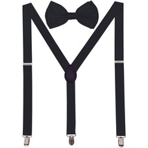 Men AB Elastic Band Black Suspender With Matching Polyester Bowtie - £3.90 GBP