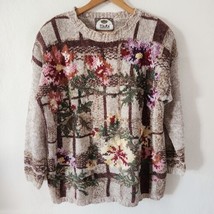 Vintage Tiara International Embroidered Floral Tan Sweater Pullover Cott... - $39.99