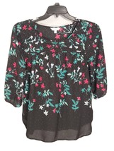 LC Lauren Conrad Blouse 3/4 Sleeves Black Red Floral White Dots Size Large - £11.98 GBP