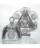 American Brilliant Straus Hobstar &amp; Notched Prism Flare Cut Butter Dish,... - £99.05 GBP