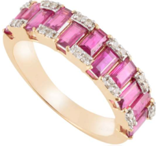 Real Ruby and Diamond Engagement Band Ring in 14k Solid Yellow Gold - £846.73 GBP