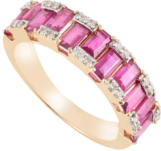 Real Ruby and Diamond Engagement Band Ring in 14k Solid Yellow Gold - £814.10 GBP