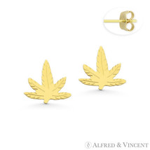 Marijuana Leaf 9x9mm Weed Rasta Pot Cannabis 14k Yellow Gold Charm Stud Earrings - £44.57 GBP