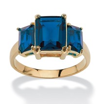 Triple Birthstone Sapphire 18K Gold Gp September Ring Size 5 6 7 8 9 10 - £63.92 GBP