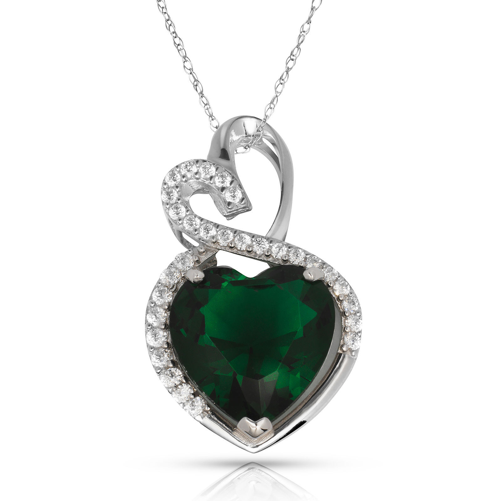 4.20 Carat Halo Emerald Double Heart Gemstone Pendant & Necklace14K White Gold - £138.48 GBP