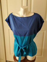 New York &amp; Co. Stretch Women&#39;s Size XL Blue Teal Short Sleeve Sash Tie Top (NEW) - £23.42 GBP