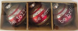 Christmas Ball Ornaments Set Of 3 Mercury Glass Be Merry Be Bright Be Jolly - £24.53 GBP