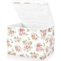 Flower Storage Baskets Collapsible Storage Bins With Lids, Pink Rose Flo... - $44.99