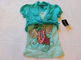 EyeShadow Youth Girl&#39;s Short Sleeve Tie Front Shirt Size Variations Aqua... - $12.86