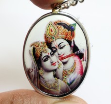 Radha Krishna Big Pendant Supreme God Goddess Compassion Tenderness Love Amulet - £40.99 GBP