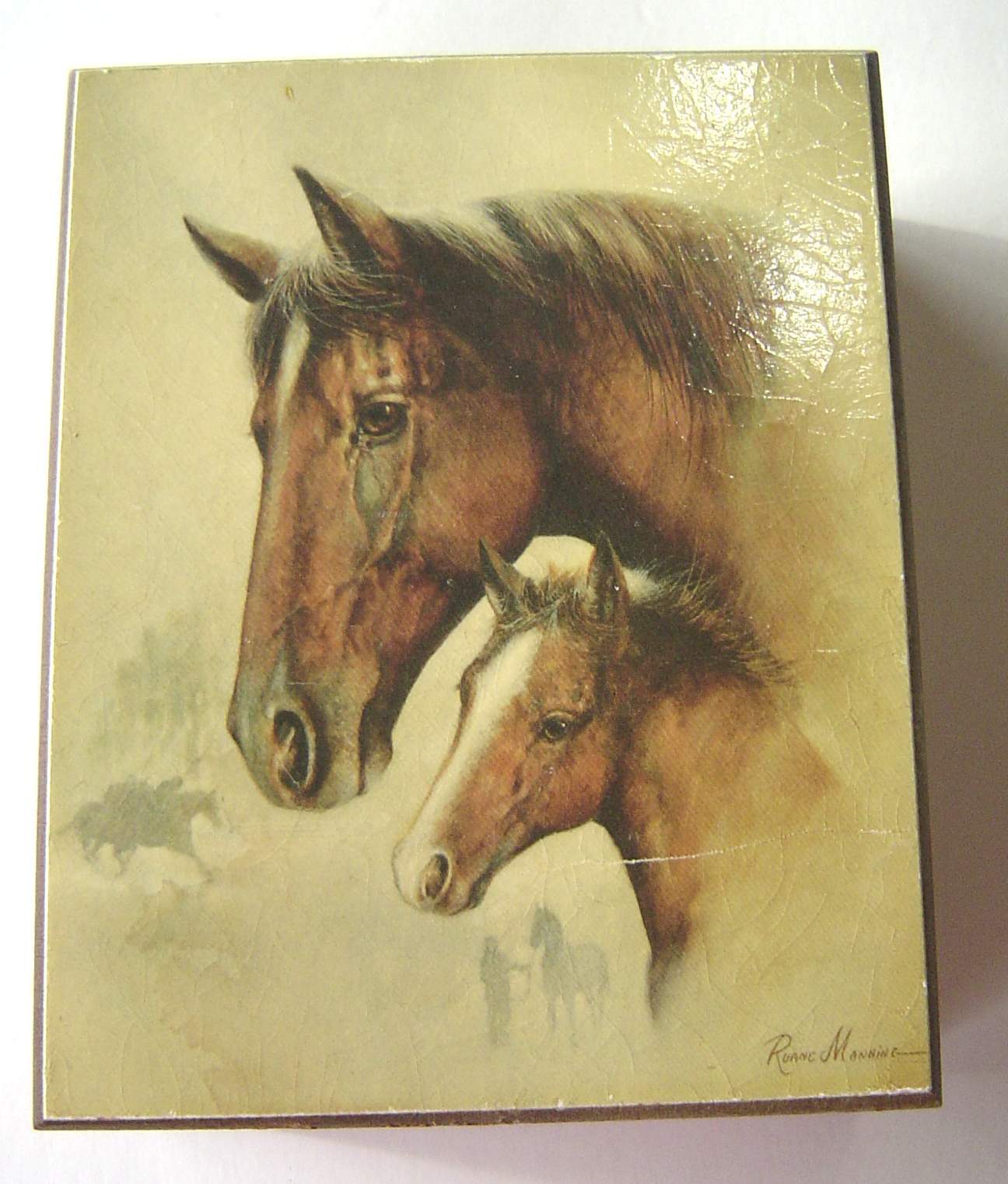  Small Wood Trinket Box Hinged Lid Features Ruane Manning's Horse Mare and Fowl - £15.97 GBP