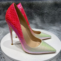 Tikicup Gradient Colors Women Crocodile-Effect Pointy Toe High Heels 8/10/12cm C - £58.52 GBP